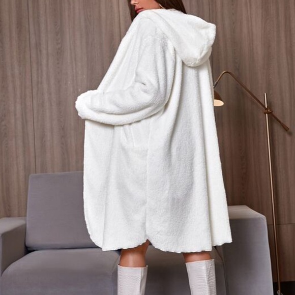 Cozy Black oversized Open Front Hoodie jacket teddy coat - Picture 12 of 13